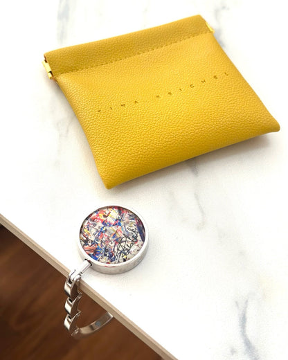 Taschenhalter mit Kunstwerk + PU-Lederetui (Gelb)